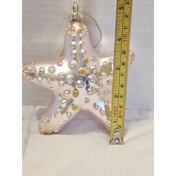 Vtg Holiday Time Glass Glitter Starfish 5" Christmas Ornament - Picture 3 of 4